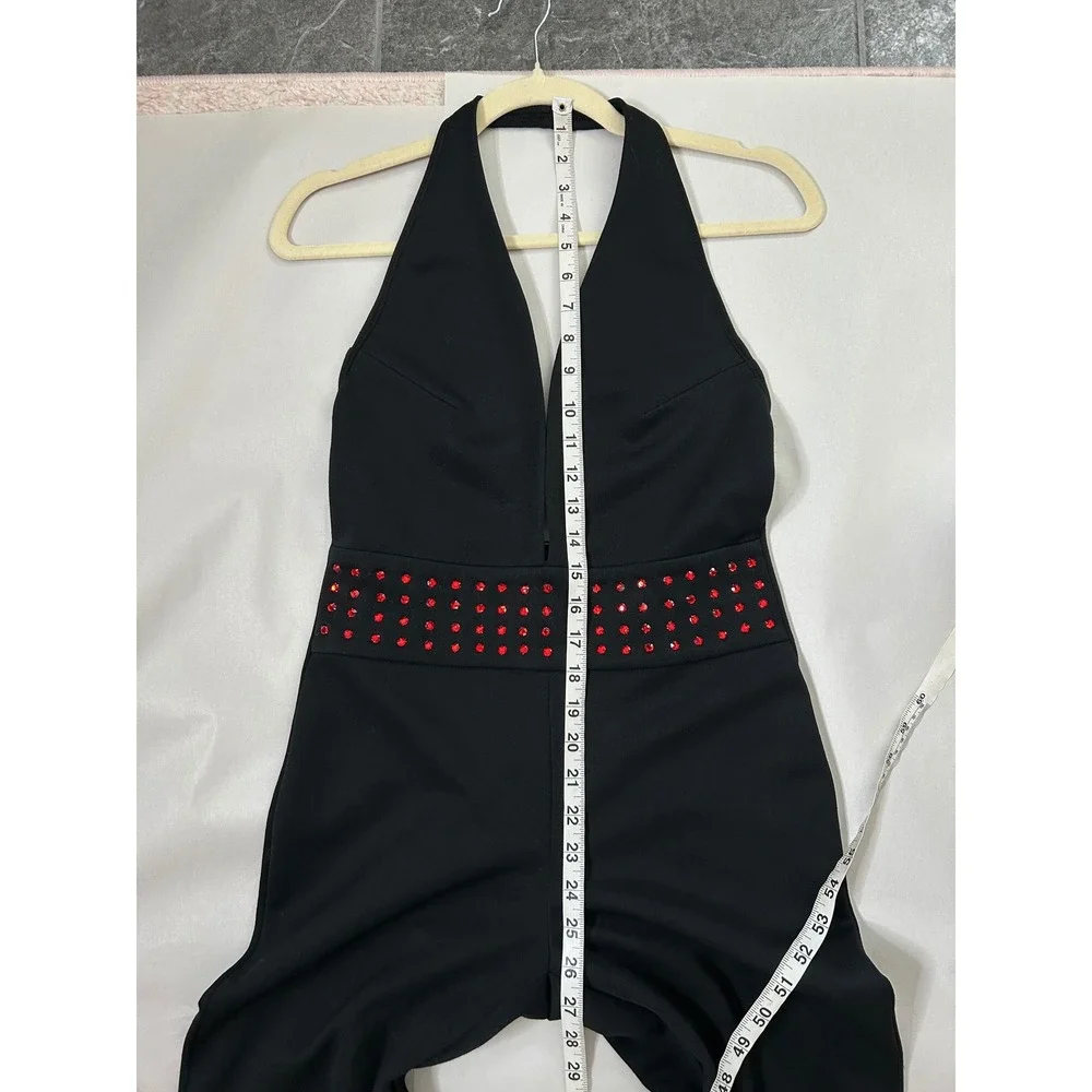 VNTG 90's/00's Fredericks of Hollywood Halter Jumpsuit Red Rhinestones Small